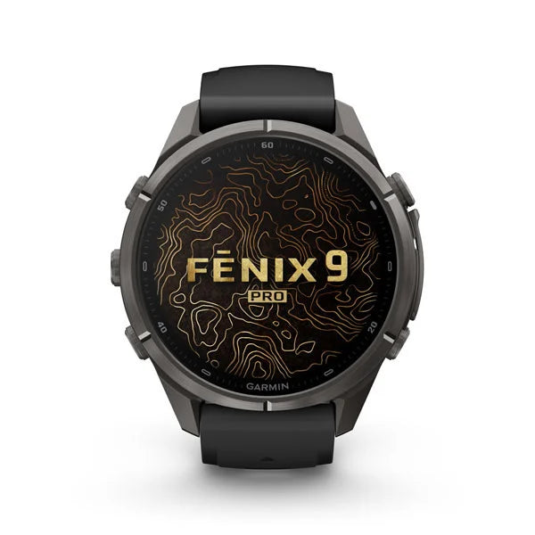 GARMIN Fenix 9 Pro – 43mm Carbon Gray DLC Titanium with Black/Pebble Gray Silicone Band