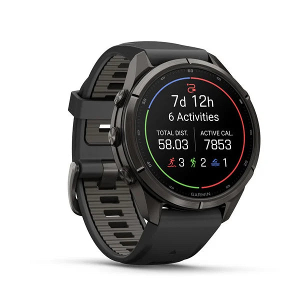 GARMIN Fenix 9 Pro – 43mm Carbon Gray DLC Titanium with Black/Pebble Gray Silicone Band