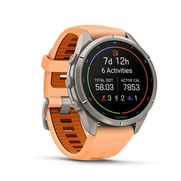 GARMIN Fenix 9 Pro – 43mm Titanium with Shell Pink/Autumn Orange Silicone Band