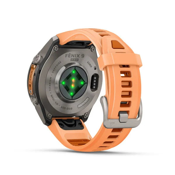 GARMIN Fenix 9 Pro – 43mm Titanium with Shell Pink/Autumn Orange Silicone Band