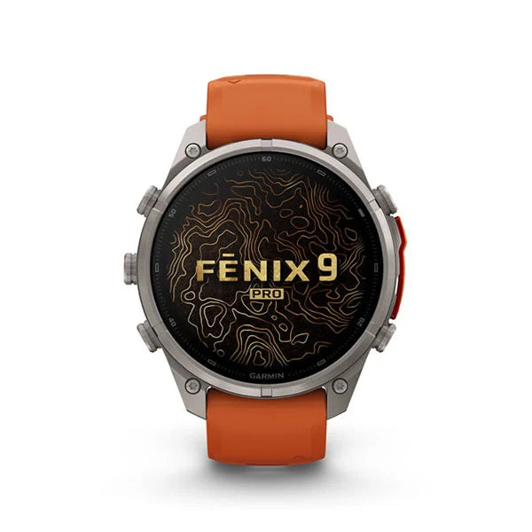 GARMIN Fenix 9 Pro – 47 mm Titanium with Autumn Orange/Spark Orange Silicone Band