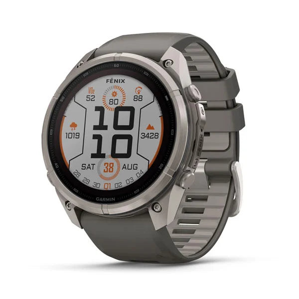 GARMIN Fenix 9 Pro – Solar, 51 mm Titanium with Pebble Gray/Silver Gray Silicone Band