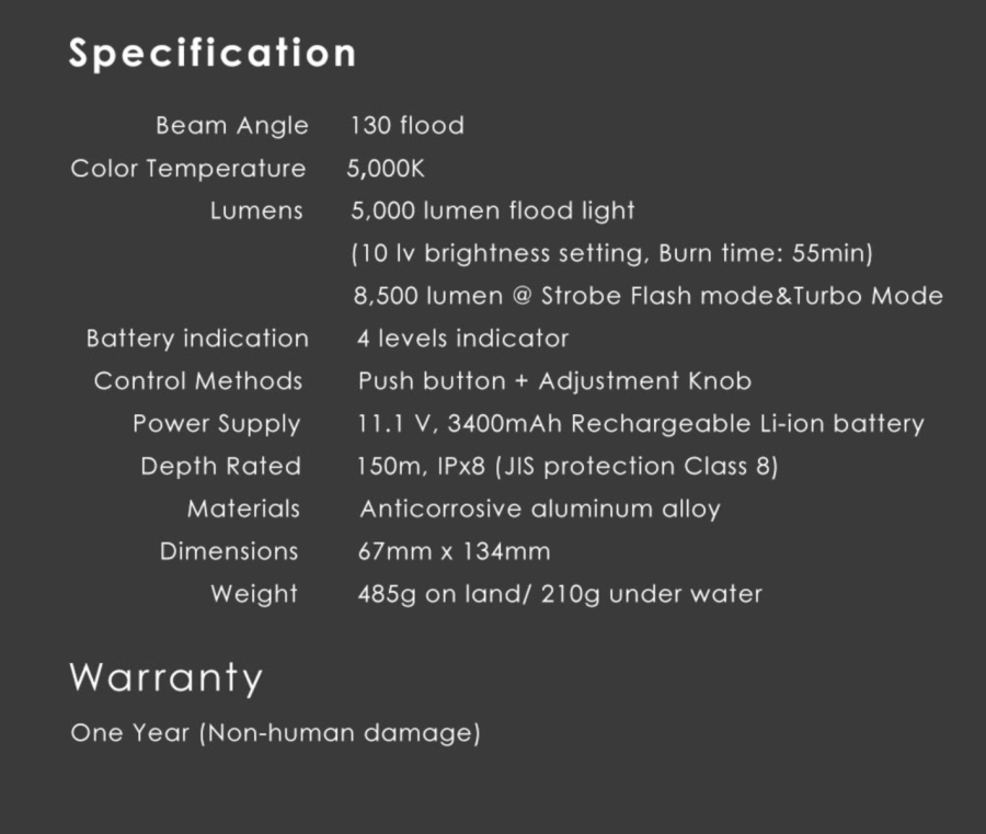 M5000 Undetwater High CRI Smart Focus Video Light - PRODIVE