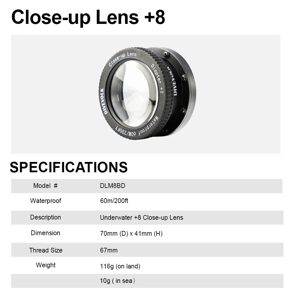 DIVEVOLK Underwater +8 Close-up Lens