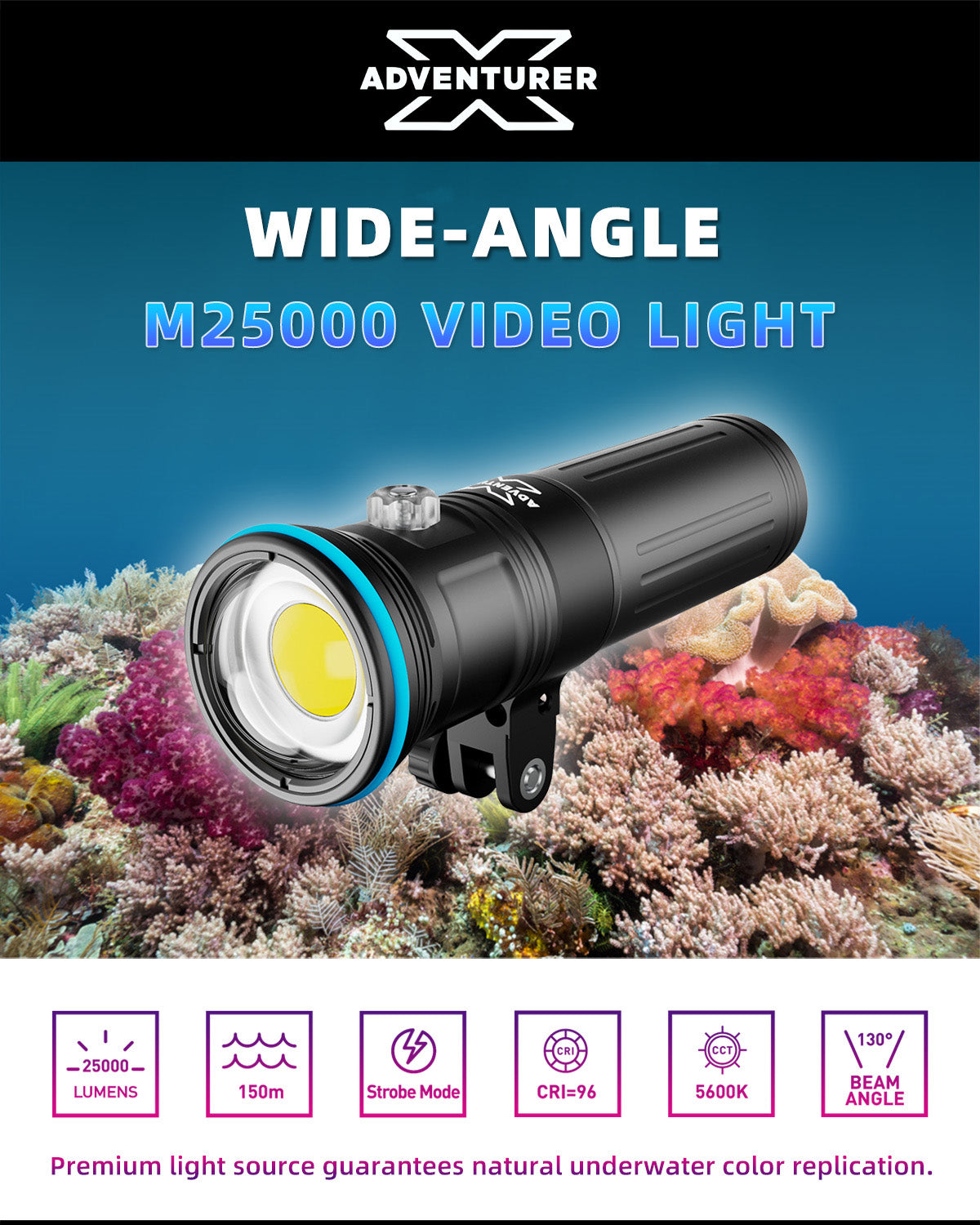X-adventurer M25000 Undetwater High CRI Photo Video Light - PRODIVE