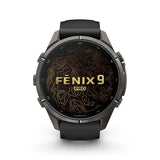 GARMIN Fenix 9 Pro – 43mm Carbon Gray DLC Titanium with Black/Pebble Gray Silicone Band