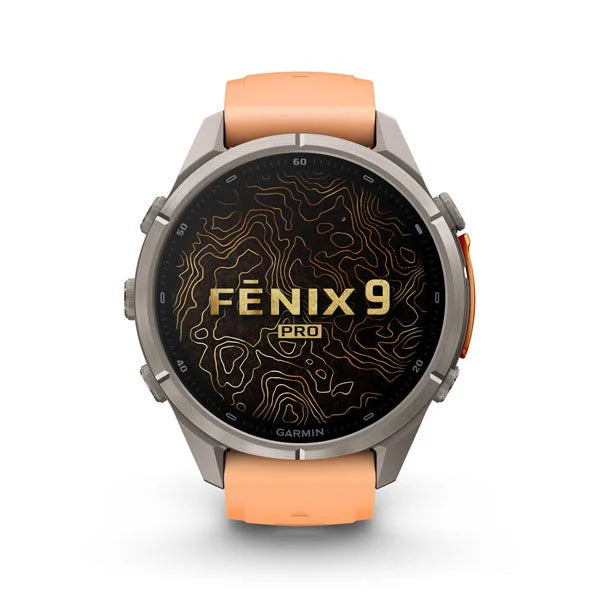 GARMIN Fenix 9 Pro – 43mm Titanium with Shell Pink/Autumn Orange Silicone Band