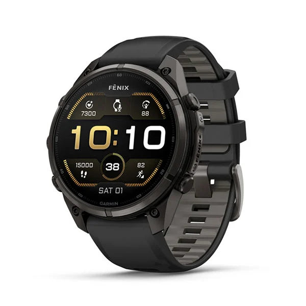 GARMIN Fenix 9 Pro – 47 mm Carbon Gray DLC Titanium with Black/Pebble Gray Silicone Band